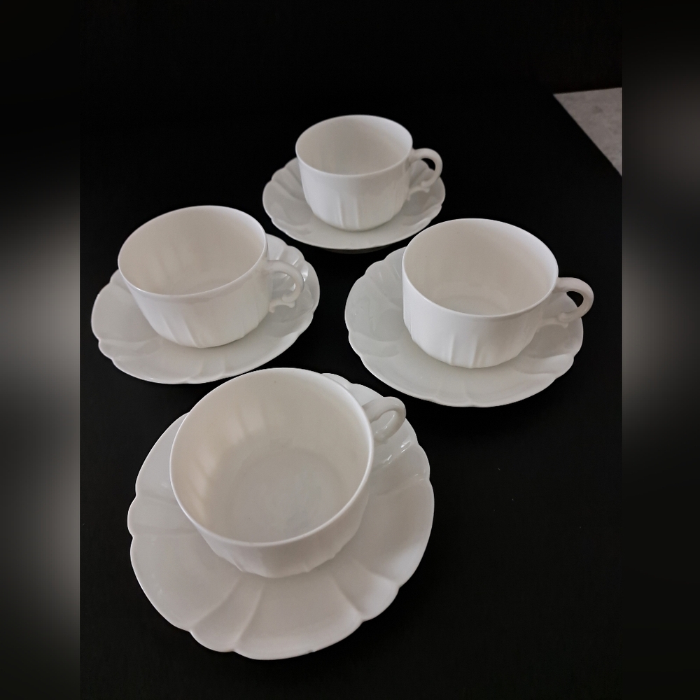 Elegant Vintage White Porcelain Demitasse Cup Sets (4)